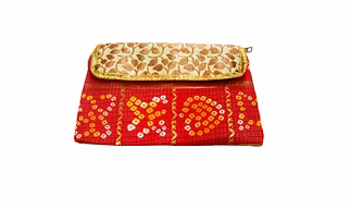 A Kool Kraft Women Trendy and Stylish Fancy Bandhej Red Clutch With Flap | Size 8.5x5 inches | Gift | Marriage | Festival | Function