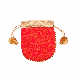 A KOOL KRAFT- Women Rajasthani Traditional Buti Print Pink Cotton Potli for Shagun Function Festival Celebration Return Gift Drawstring Pouches Multi Purpose 8.5X7.5 Inches