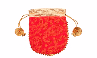 A KOOL KRAFT- Women Rajasthani Traditional Buti Print Pink Cotton Potli for Shagun Function Festival Celebration Return Gift Drawstring Pouches Multi Purpose 8.5X7.5 Inches