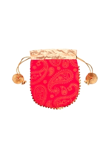 A KOOL KRAFT- Women Rajasthani Traditional Buti Print Pink Cotton Potli for Shagun Function Festival Celebration Return Gift Drawstring Pouches Multi Purpose 8.5X7.5 Inches