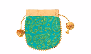 A KOOL KRAFT- Women Rajasthani Traditional Buti Print Green Cotton Potli for Shagun Function Festival Celebration Return Gift Drawstring Pouches Multi Purpose 8.5X7.5 Inches