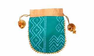 A KOOL KRAFT- Women Rajasthani Traditional Bandhej Print Green Cotton Potli for Shagun Function Festival Celebration Return Gift Drawstring Pouches Multi Purpose 8.5X7.5 Inches