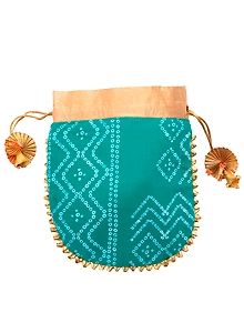 A KOOL KRAFT- Women Rajasthani Traditional Bandhej Print Green Cotton Potli for Shagun Function Festival Celebration Return Gift Drawstring Pouches Multi Purpose 8.5X7.5 Inches