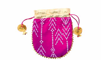 A KOOL KRAFT- Women Rajasthani Traditional Bandhej Print Purple Cotton Potli for Shagun Function Festival Celebration Return Gift Drawstring Pouches Multi Purpose 8.5X7.5 Inches