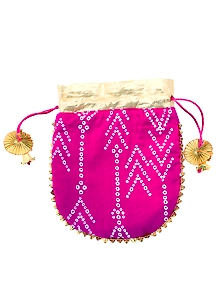 A KOOL KRAFT- Women Rajasthani Traditional Bandhej Print Purple Cotton Potli for Shagun Function Festival Celebration Return Gift Drawstring Pouches Multi Purpose 8.5X7.5 Inches