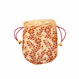 a kool kraft- women rajasthani traditional embroidery red silk potli for shagun function festival celebration return gift drawstring pouches multi purpose 8.5x7 inches