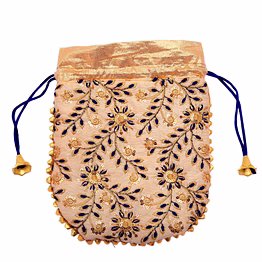 a kool kraft- women rajasthani traditional embroidery blue silk potli for shagun function festival celebration return gift drawstring pouches multi purpose 8.5x7 inches
