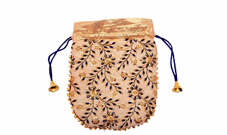 A KOOL KRAFT- Women Rajasthani Traditional Embroidery Blue Silk Potli for Shagun Function Festival Celebration Return Gift Drawstring Pouches Multi Purpose 8.5X7 Inches