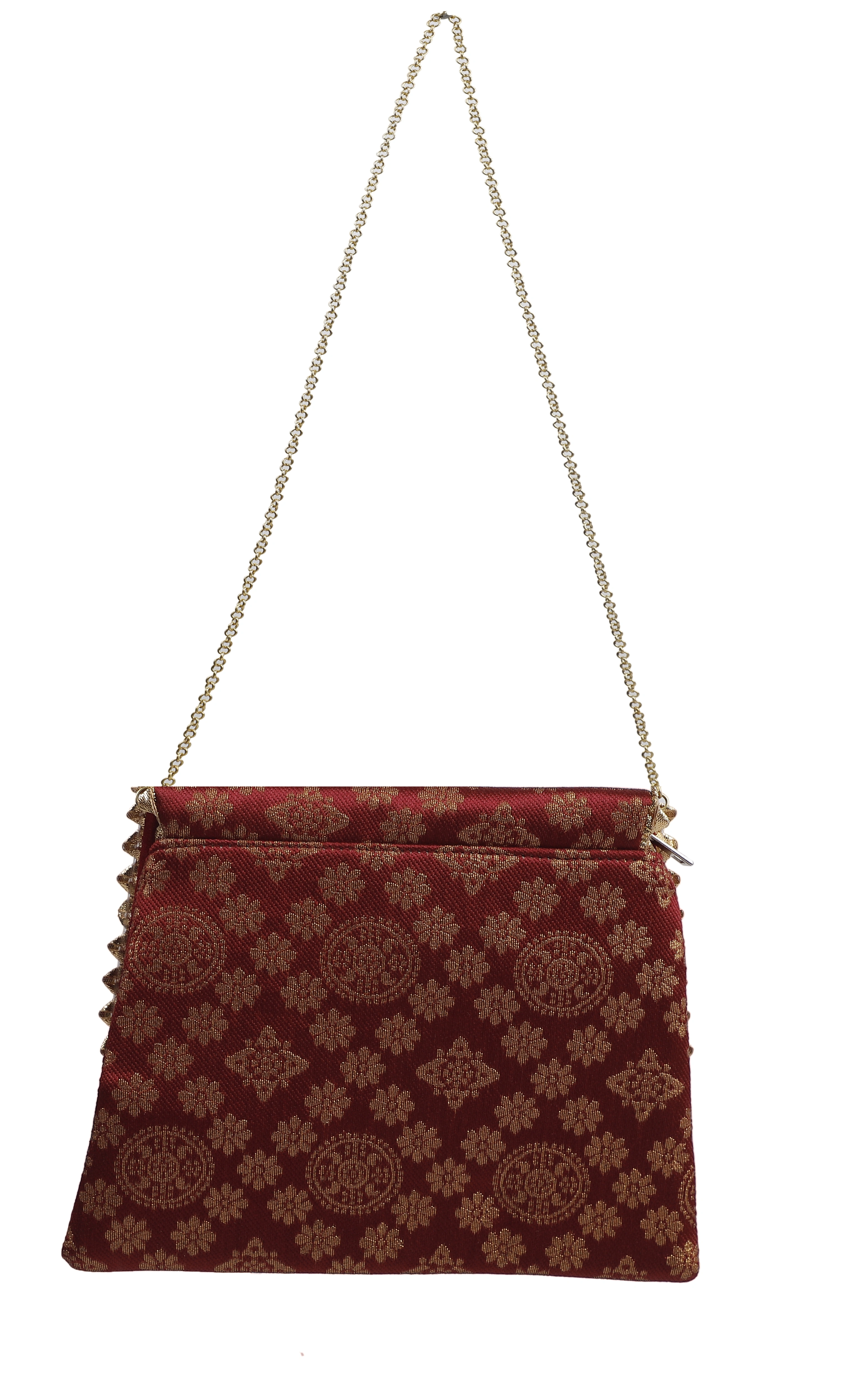 A KOOL KRAFT- WOMEN SLING BAG | CROSS-BODY | BUTI PRINT | BROCADE FABRIC | GOLD CHAIN | MAGNET WITH ZIP CLOSER-Color-2