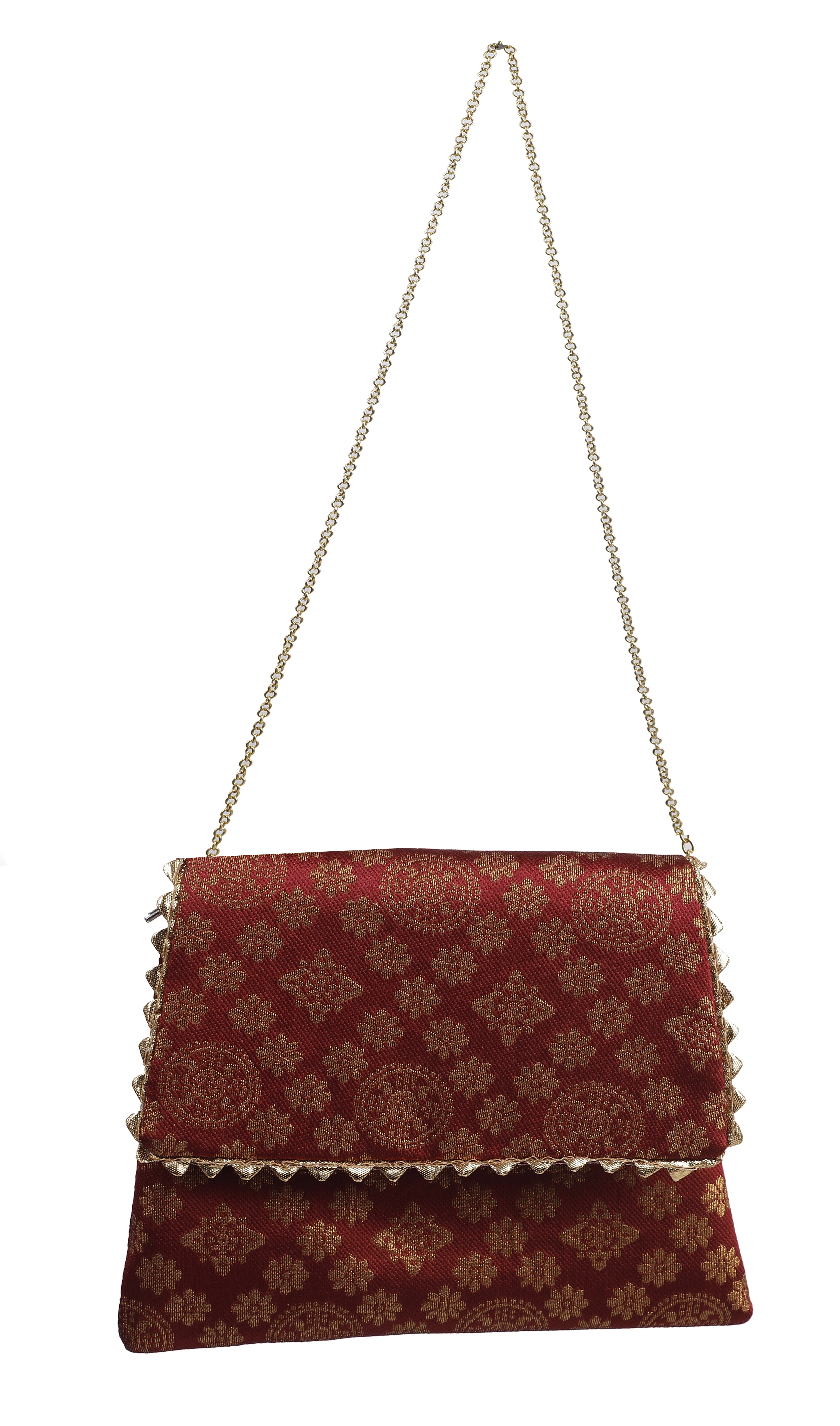 A KOOL KRAFT- WOMEN SLING BAG | CROSS-BODY | BUTI PRINT | BROCADE FABRIC | GOLD CHAIN | MAGNET WITH ZIP CLOSER-Color-1