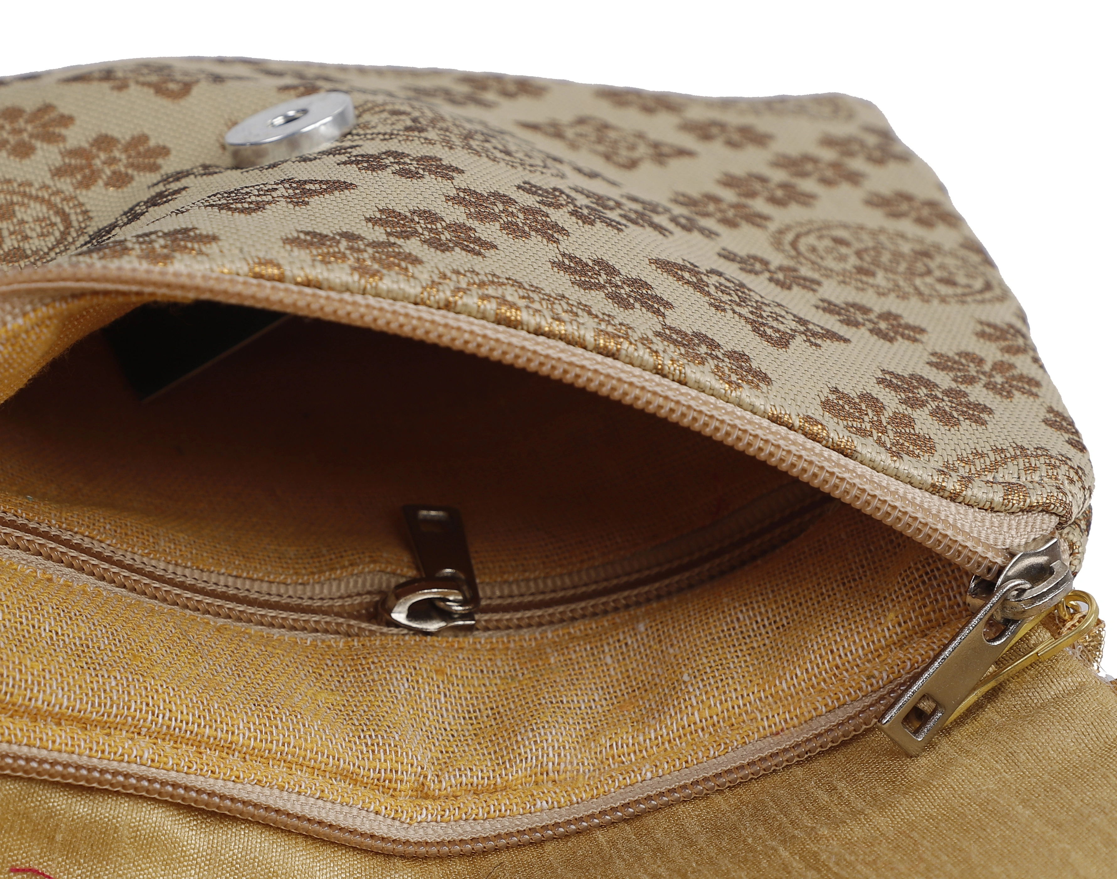 A KOOL KRAFT- WOMEN SLING BAG | CROSS-BODY | BUTI PRINT | BROCADE FABRIC | GOLD CHAIN | MAGNET WITH ZIP CLOSER-Color-8