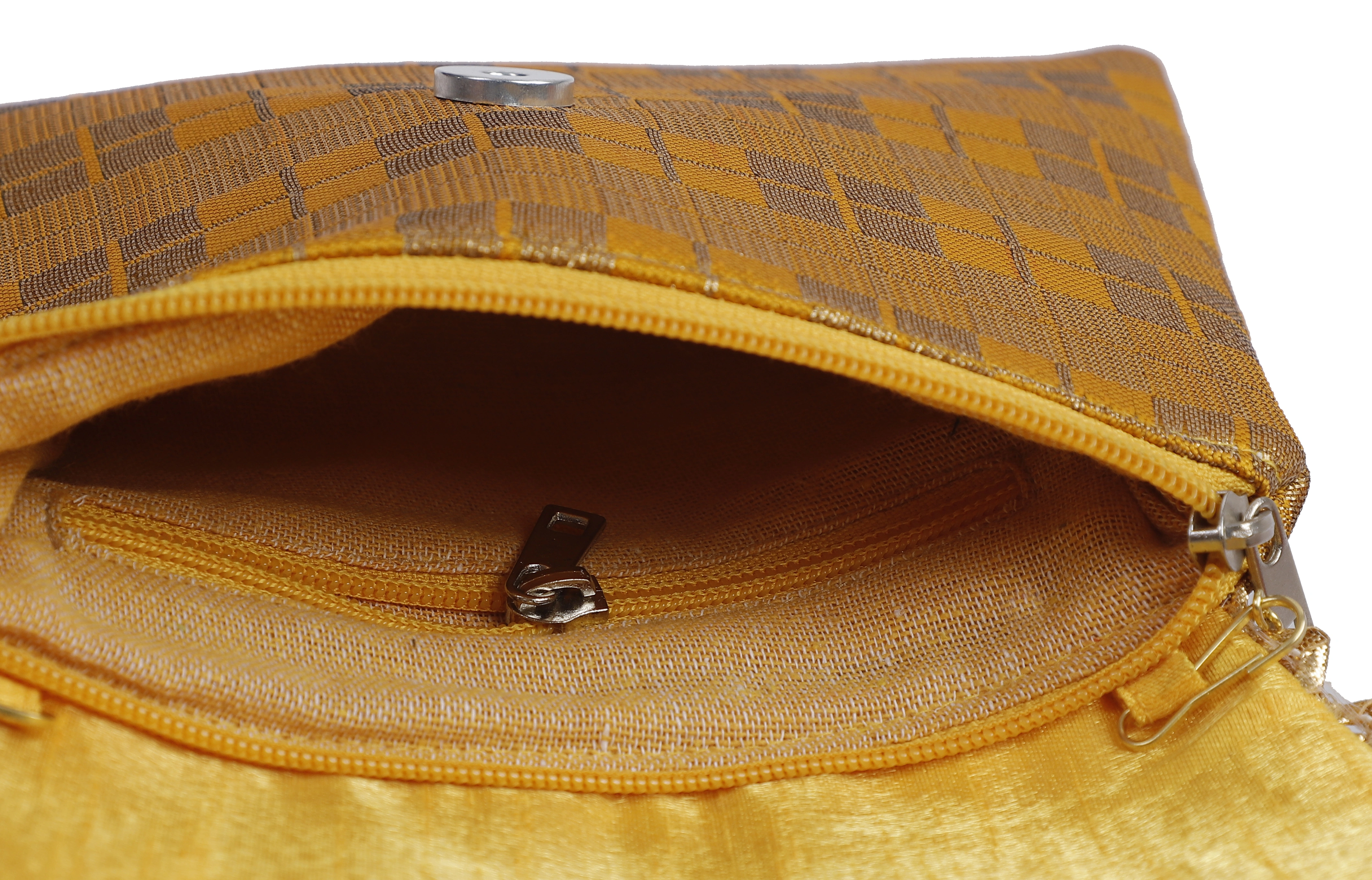 A KOOL KRAFT- WOMEN SLING BAG | CROSS-BODY | CHECK PRINT | BROCADE FABRIC | GOLD CHAIN | MAGNET WITH ZIP CLOSER-Color-3