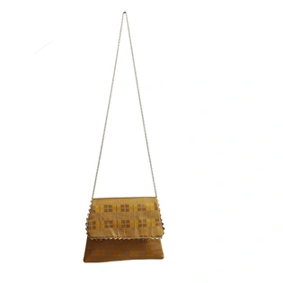 A KOOL KRAFT- WOMEN SLING BAG | CROSS-BODY | CHECK PRINT | BROCADE FABRIC | GOLD CHAIN | MAGNET WITH ZIP CLOSER