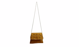 A KOOL KRAFT- WOMEN SLING BAG | CROSS-BODY | CHECK PRINT | BROCADE FABRIC | GOLD CHAIN | MAGNET WITH ZIP CLOSER