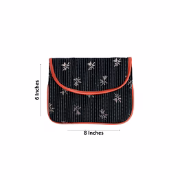 a kool kraft- women cotton kantha work black beige buti clutch | bag |purse | with flap | size 8x6 inches | with sling gold chain | shopping | party | function