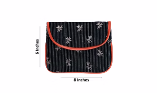 A Kool Kraft- Women Cotton Kantha Work Black Beige Buti Clutch | Bag |Purse | With Flap | Size 8X6 Inches | With Sling Gold Chain | Shopping | Party | Function