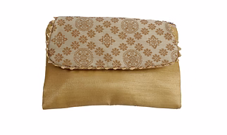 A Kool Kraft Women Trendy and Stylish Fancy Silk Clutch With Brocade Fabric Flap | Size 8.5x6 inches | Gift | Marriage | Festival | Function
