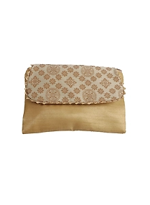 A Kool Kraft Women Trendy and Stylish Fancy Silk Clutch With Brocade Fabric Flap | Size 8.5x6 inches | Gift | Marriage | Festival | Function