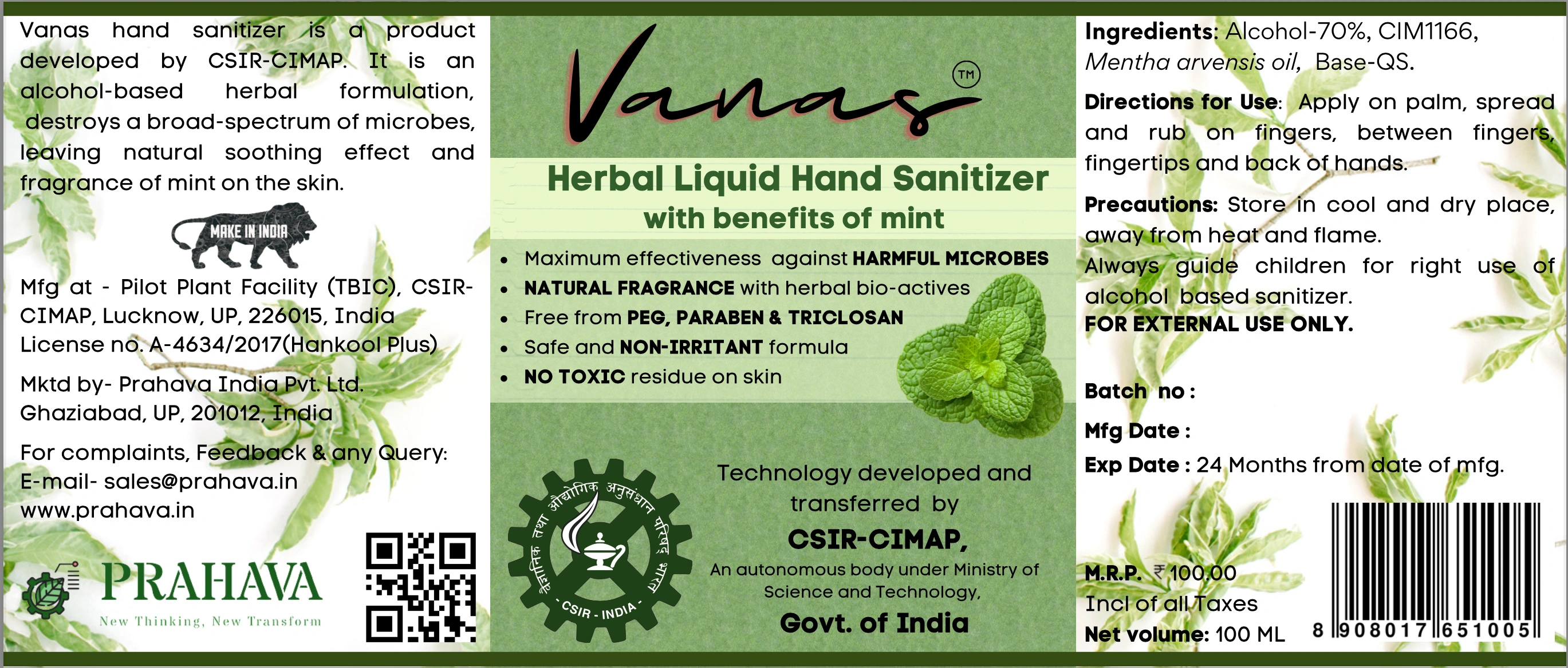 Vanas Herbal Liquid Hand Sanitizer 500ml ( Buy 1+ Get free 100 ML Bottle)-2