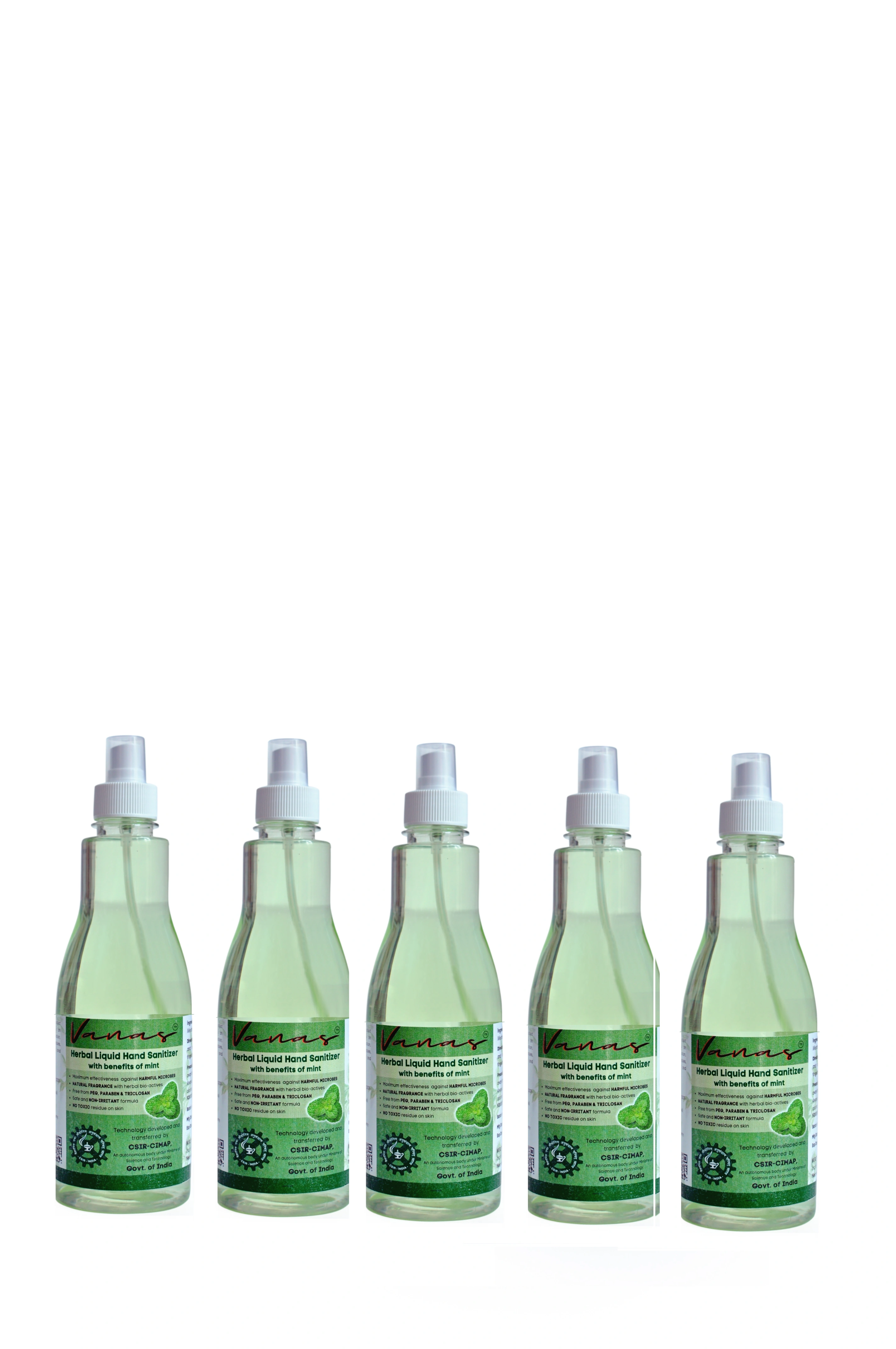 Vanas  Herbal Liquid Hand Sanitizer 100ml (Pack of 5 -Flip or Mist Top Bottle)-10801102