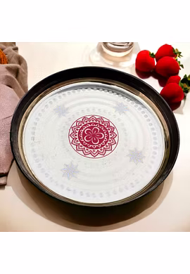 Brass Golden Ajmeri Paint Design Thali 12 in 750 gm