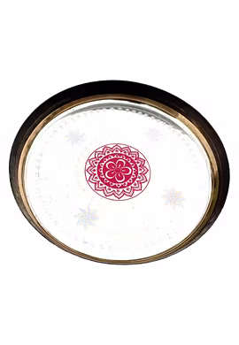 Brass Golden Ajmeri Paint Design Thali 12 in 750 gm