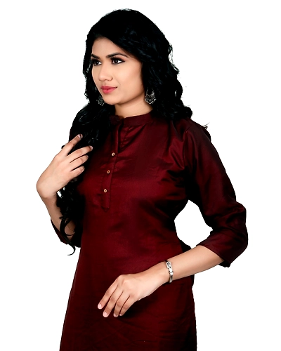 Shiny Maroon Plain Kurti-10665350