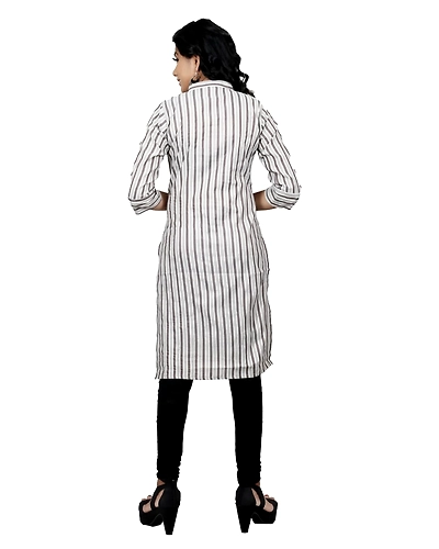 Stripe White Silver Grey Kurti-2