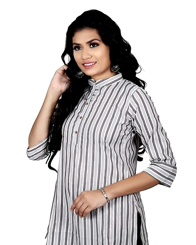 Stripe White Silver Grey Kurti-10662500