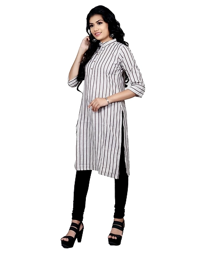 Stripe White Silver Grey Kurti-1