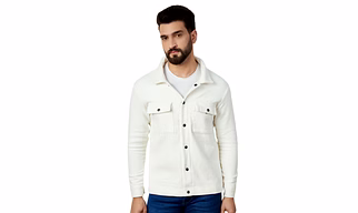 Men’s White Shacket With Two Patch Pocket