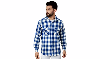 Men’s Blue Tom Tom Double Patch Pocket Flannel Shirt