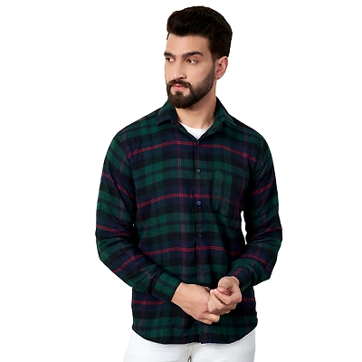 Green Tartan Flannel Long Sleeve Shirt