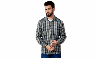 Grey Cotton Flannel Shirt With Patch Pocket