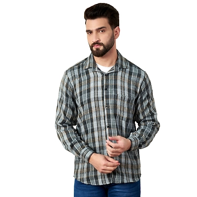 Grey Cotton Flannel Shirt With Patch Pocket