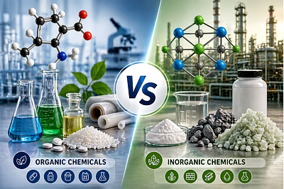 Comparison of organic and inorganic chemicals in industrial manufacturing and laboratory environment