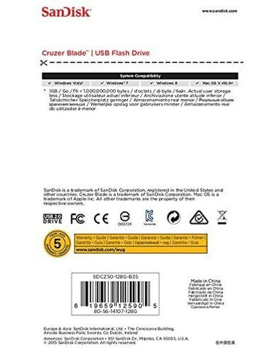 128 GB Western Digital San disk Cruzer Blade SDCZ50-128G-I35 USB 2.0 Black 3 Yrs. warranty-4
