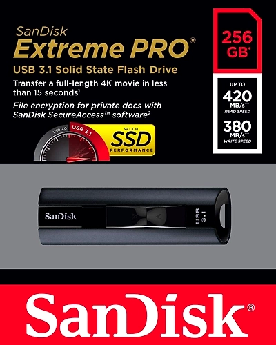 256 GB Western Digital Solid State Flash Drive San disk Extreme Pro SDCZ880-256G-G46 USB 3.1 Black 3 Yrs. warranty-6