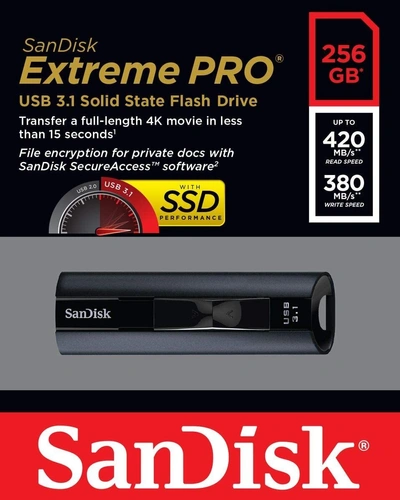 256 GB Western Digital Solid State Flash Drive San disk Extreme Pro SDCZ880-256G-G46 USB 3.1 Black 3 Yrs. warranty-13