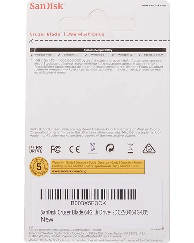 64 GB Western Digital San disk Cruzer Blade SDCZ50-064G-I35 USB 2.0 Black 3 Yrs. warranty-2