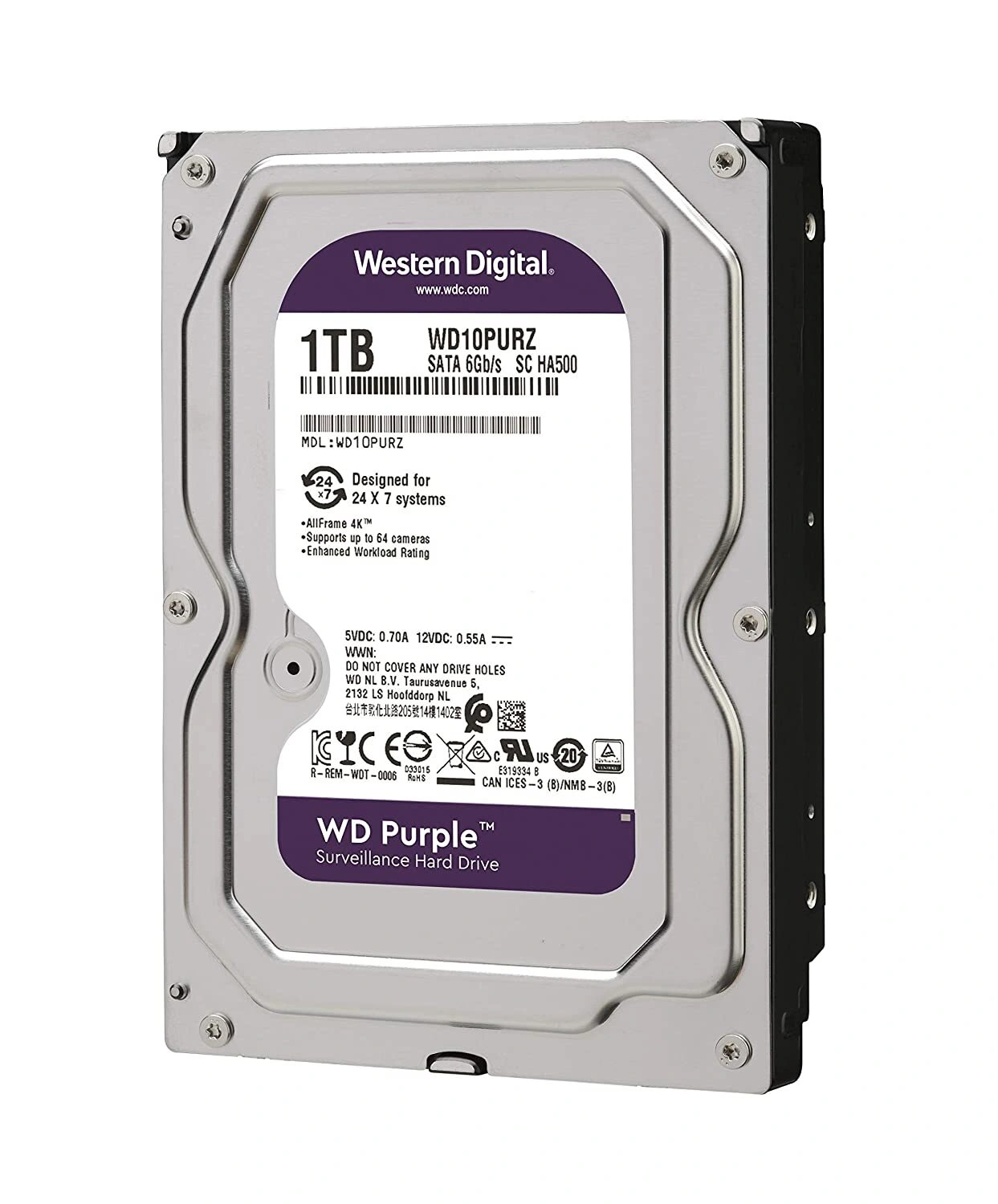 1TB WESTERN DIGITAL PURPLE 3.5 WD10PURZ SURVEILLANCE HARD DRIVE  3YRS WARRANTY-1