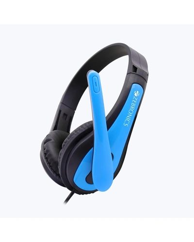 H- ZEBRONICS MM HEADPHONE W/MIC AND VOL WITH DOUBLE PIN (COLT BLUE)-COLTBLUE
