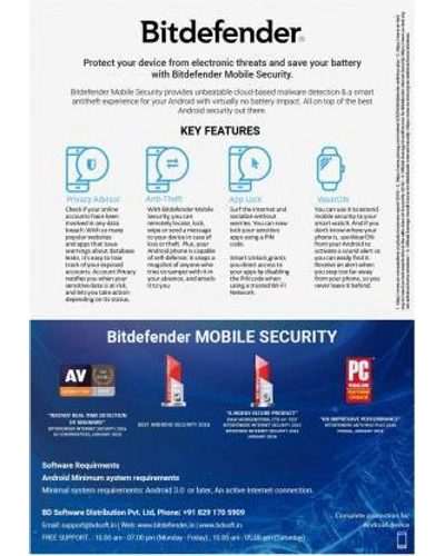 Bitdefender Mobile Security 1 user 1 year validity BDMA1044 (Android)-BDMA1044