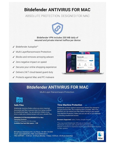 Bitdefender Antivirus For MAC 1 user 1 year validity BDMC1040-BDMC1040