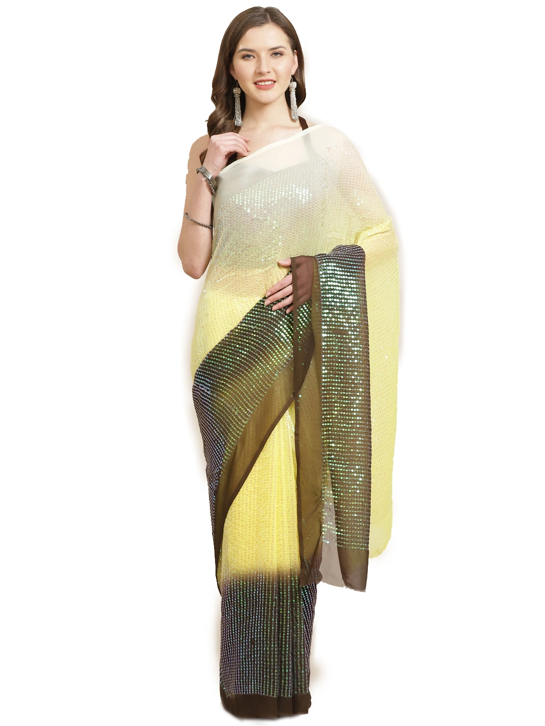 Women Pure Georgette Ombre Party Wear Saree Set-Gray &amp; Pink-4