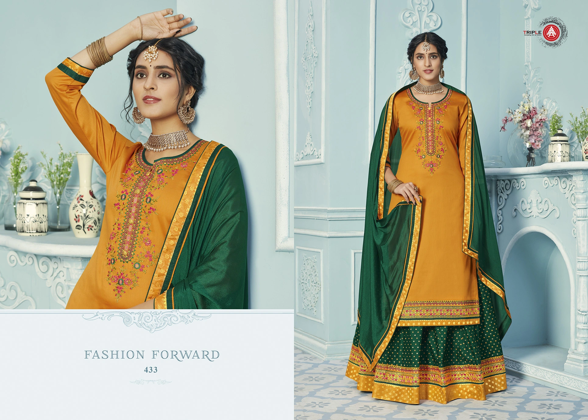 Wedding Partywear Silk Embroidered Salwar Kameez Indian Dress Ready To Wear Salwar Suit Set (Kurta, Botam, Dupatta)-10493602