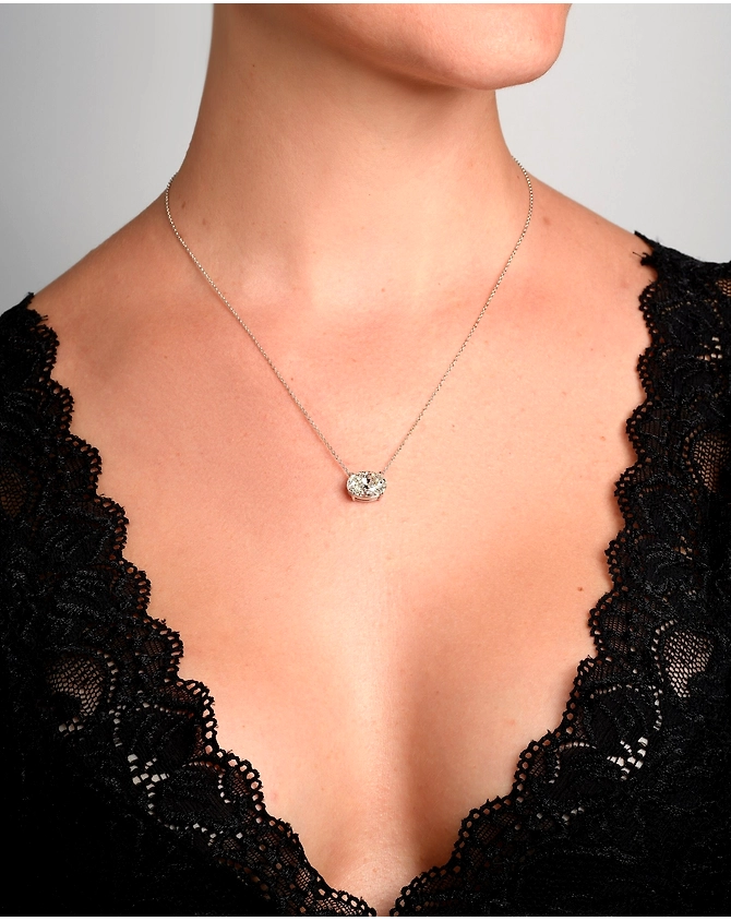 3 Ct Oval Cut IGI Certified D Color VVS2 Clarity Excellent Cut Lab Grown Diamond Solitaire Pendant 14K White Gold, Oval Cut Diamond Pendant.-12659923