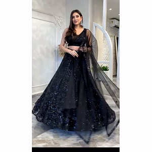 Vrajana Creation Presents – “Midnight Elegance” Lehenga Set 🖤