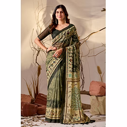 soft lichi silk | floral digital print | rich zari border