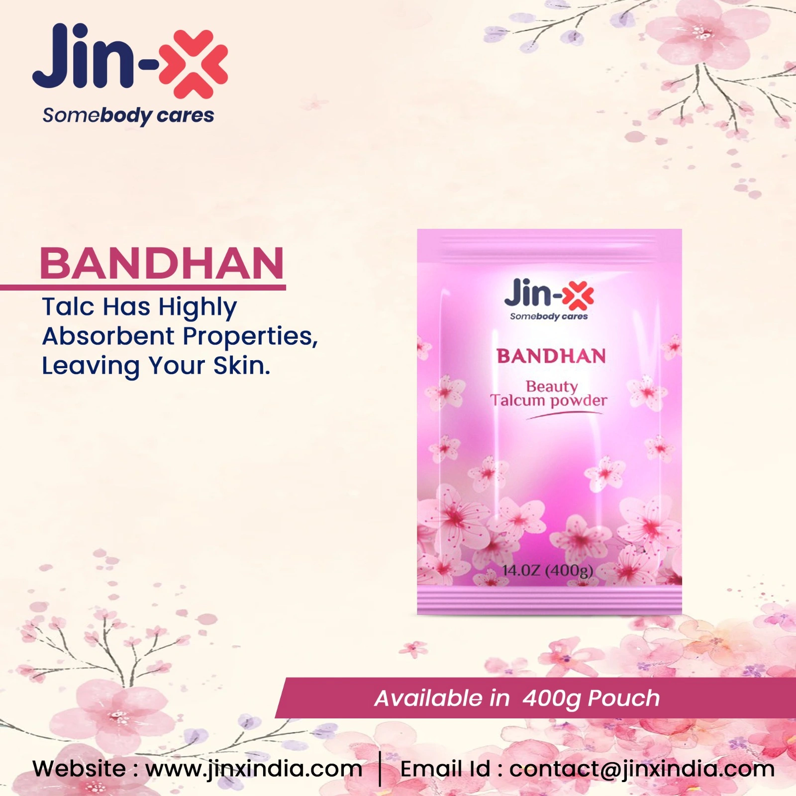 JINX Bandhan Natural White Body Talcum Powder 400gm Pouch for Beauty Salons-400gm-3